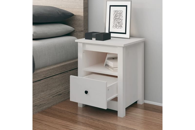 beBasic sengebord 40x35x49 cm massivt fyrretræ hvid - Hvid - Møbler - Borde - Aflastningsbord - Sengebord