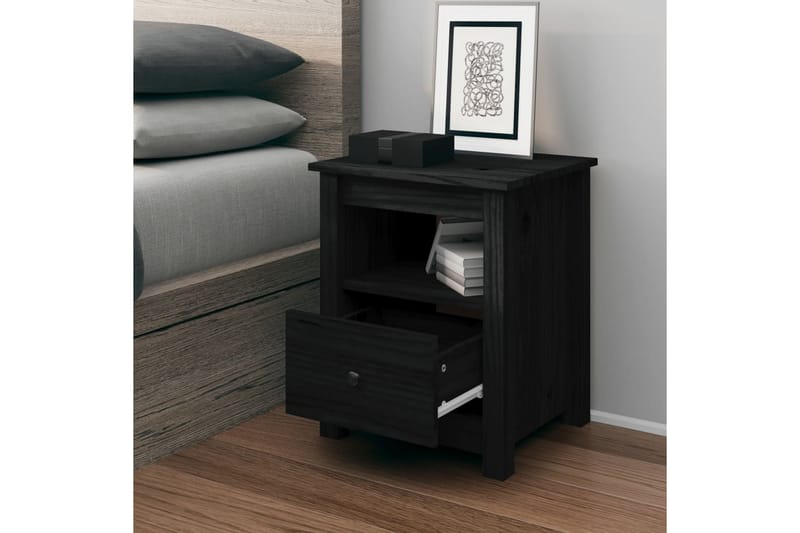 beBasic sengebord 40x35x49 cm massivt fyrretræ sort - Sort - Møbler - Borde - Aflastningsbord - Sengebord