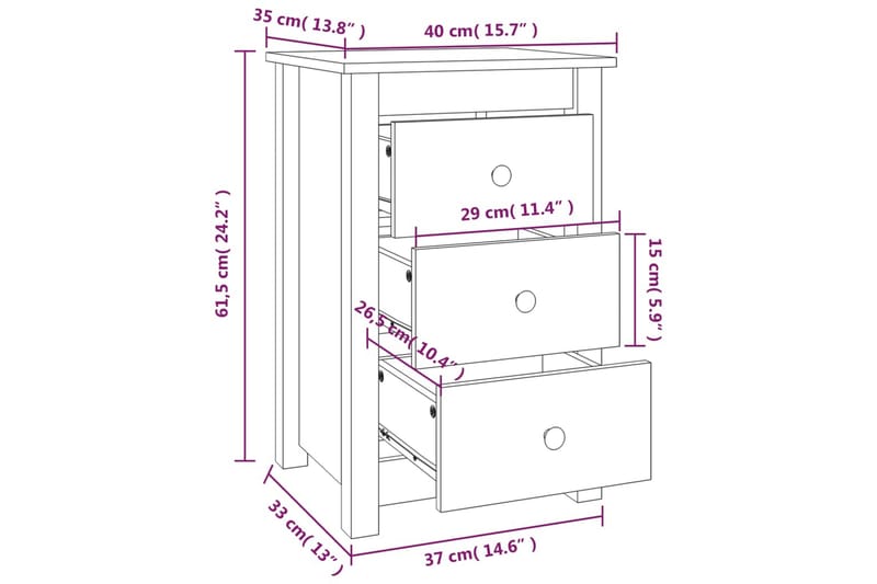 beBasic sengebord 40x35x61,5 cm massivt fyrretræ grå - GrÃ¥ - Sengebord