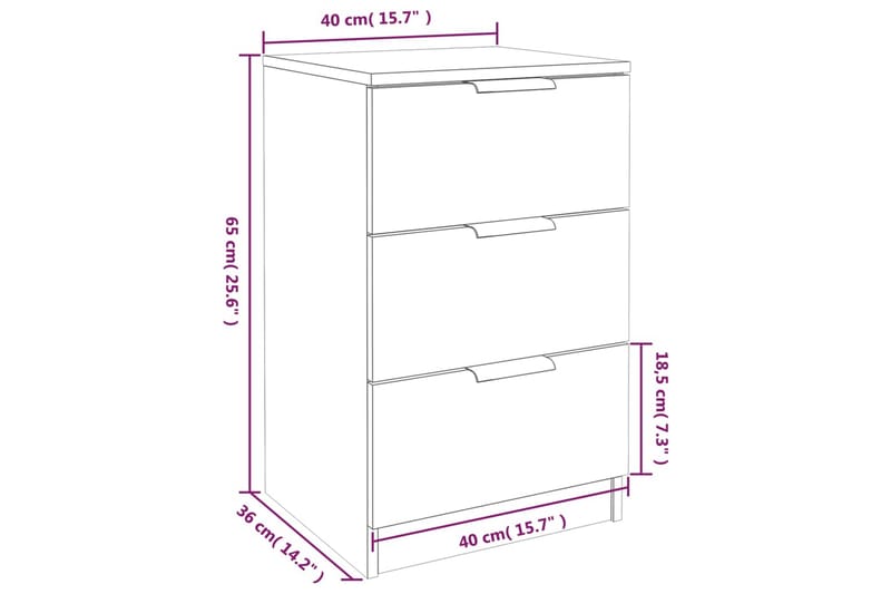 beBasic sengebord 40x36x65 cm 2 stk. betongrå - GrÃ¥ - Sengebord