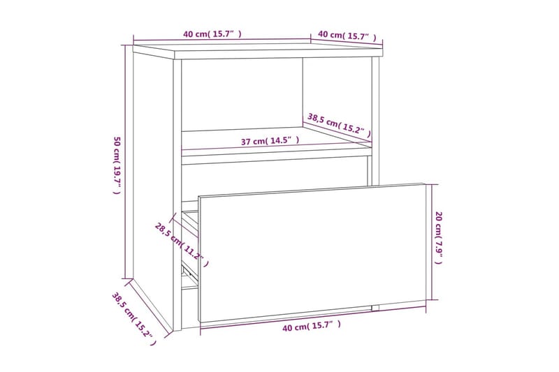 beBasic sengebord 40x40x50 cm konstrueret træ grå sonoma-eg - GrÃ¥ - Møbler - Borde - Aflastningsbord - Sengebord