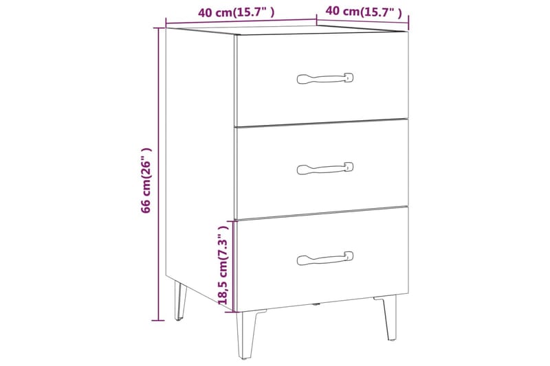 beBasic sengebord 40x40x66 cm konstrueret træ sonoma-eg - Brun - Sengebord