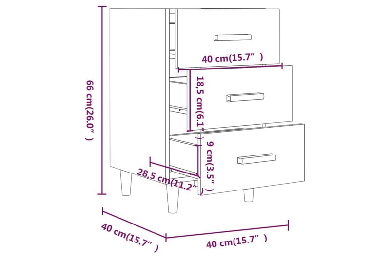 beBasic sengebord 40x40x66 cm konstrueret træ sort - Sort - Sengebord