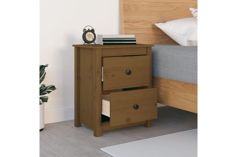 beBasic sengebord 50x35x61,5 cm massivt fyrretræ gyldenbrun - Brun - Møbler - Borde - Aflastningsbord - Sengebord