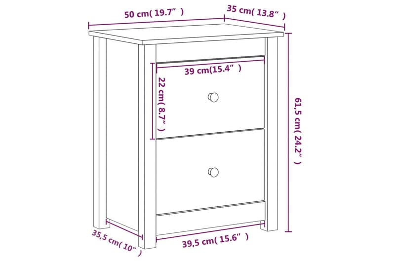 beBasic sengebord 50x35x61,5 cm massivt fyrretræ gyldenbrun - Brun - Sengebord