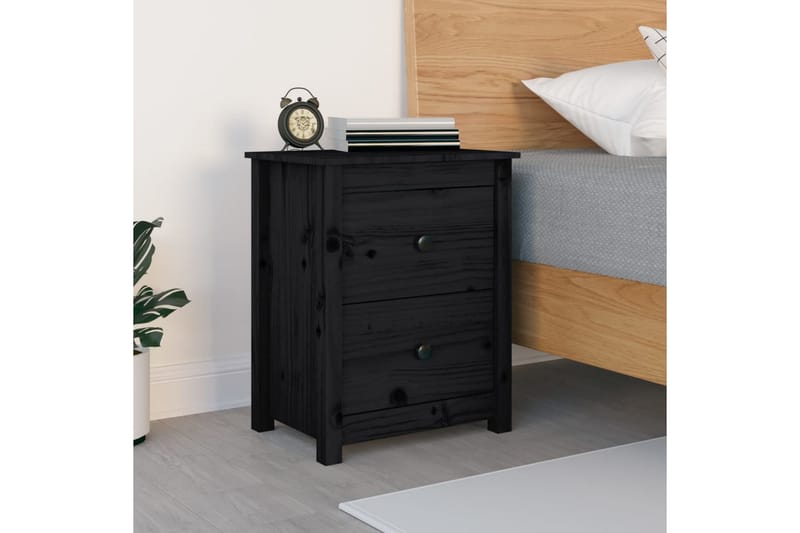 beBasic sengebord 50x35x61,5 cm massivt fyrretræ sort - Sort - Møbler - Borde - Aflastningsbord - Sengebord