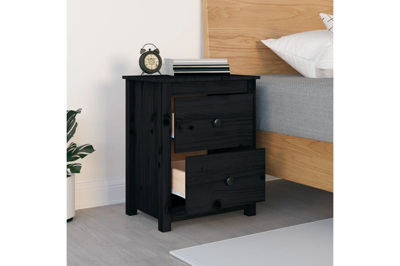 beBasic sengebord 50x35x61,5 cm massivt fyrretræ sort - Sort - Møbler - Borde - Aflastningsbord - Sengebord