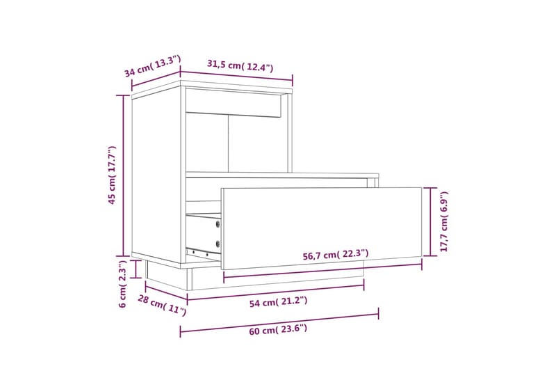beBasic sengebord 60x34x51 cm massivt fyrretræ - Brun - Møbler - Borde - Aflastningsbord - Sengebord