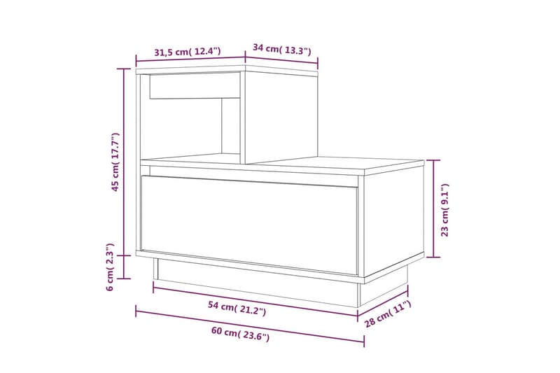 beBasic sengebord 60x34x51 cm massivt fyrretræ hvid - Hvid - Møbler - Borde - Aflastningsbord - Sengebord