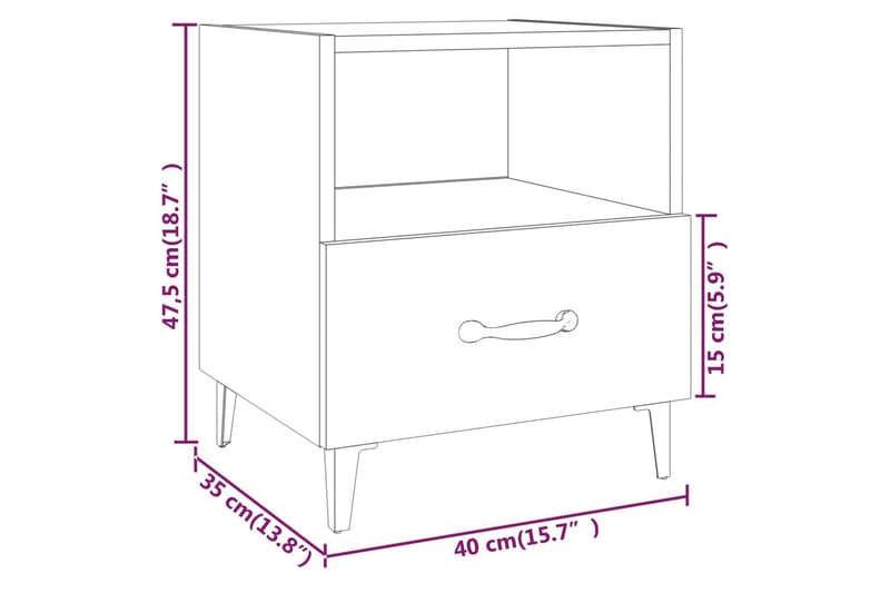 beBasic sengebord konstrueret træ hvid - Hvid - Sengebord