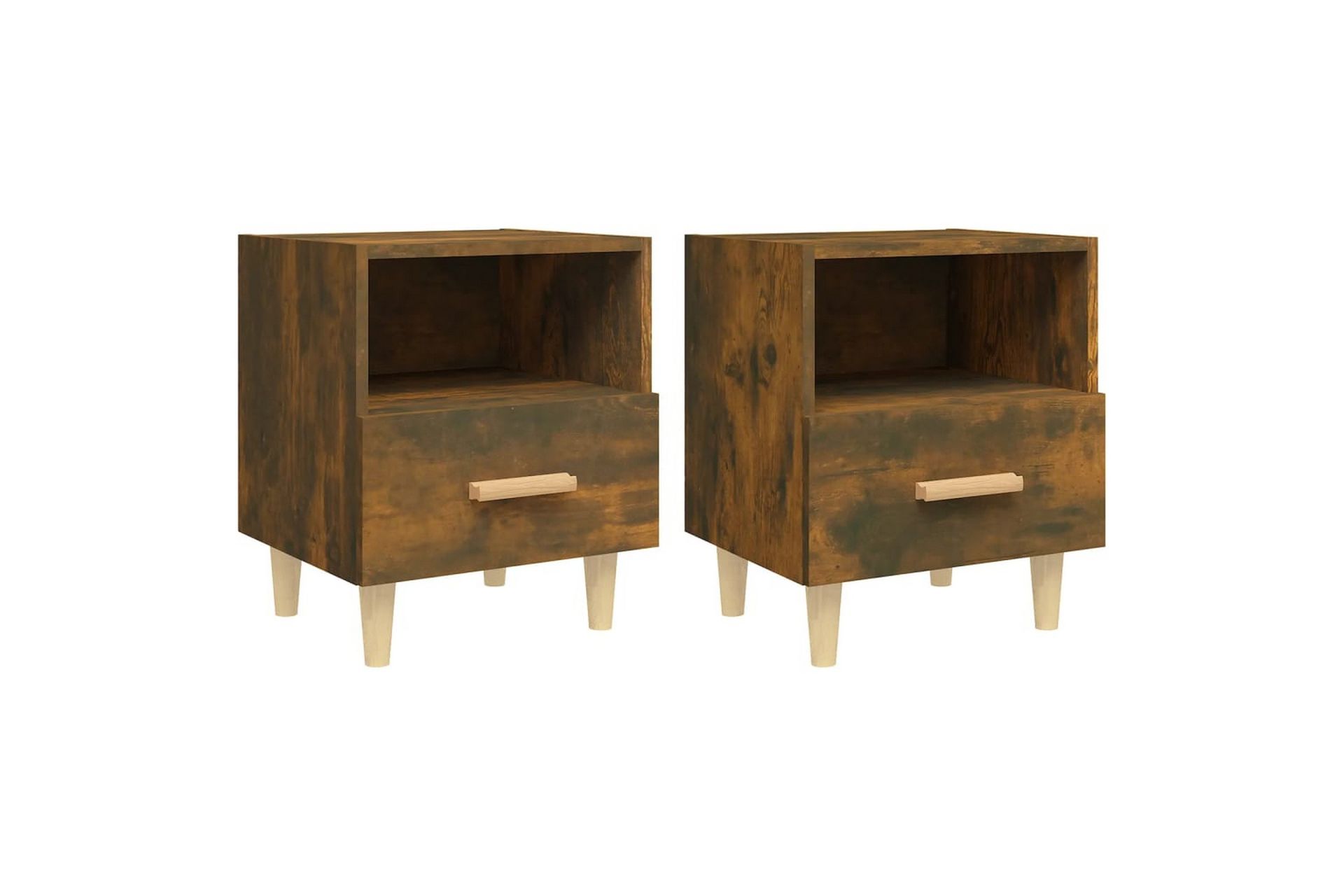 beBasic sengeborde 2 stk. 40x35x47 cm røget egetræsfarve - Brun - Møbler - Borde - Aflastningsbord - Sengebord