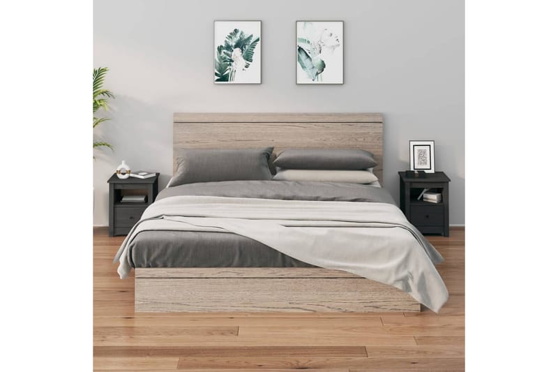beBasic sengeborde 2 stk. 40x35x49 cm massivt fyrretræ grå - GrÃ¥ - Sengebord