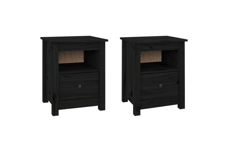 beBasic sengeborde 2 stk. 40x35x49 cm massivt fyrretræ sort - Sort - Møbler - Borde - Aflastningsbord - Sengebord