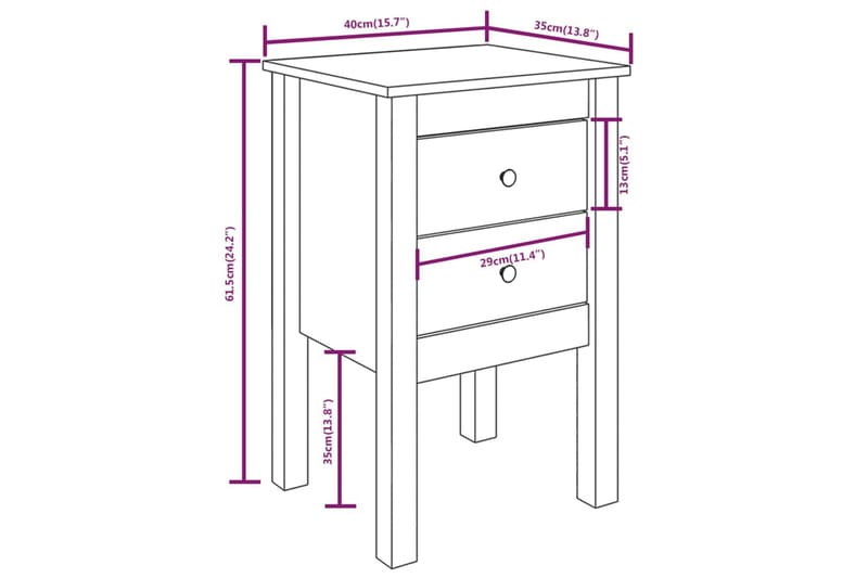 beBasic sengeborde 2 stk. 40x35x61,5 cm massivt fyrretræ - Brun - Sengebord