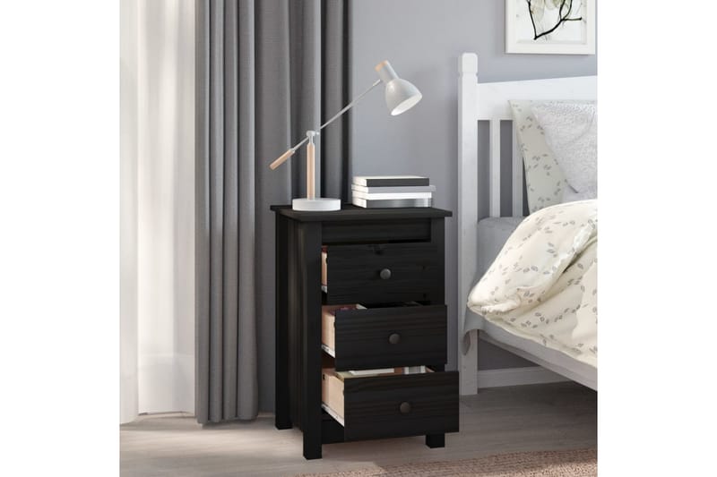 beBasic sengeborde 2 stk. 40x35x61,5 cm massivt fyrretræ sort - Sort - Møbler - Borde - Aflastningsbord - Sengebord