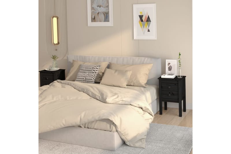 beBasic sengeborde 2 stk. 40x35x61,5 cm massivt fyrretræ sort - Sort - Møbler - Borde - Aflastningsbord - Sengebord