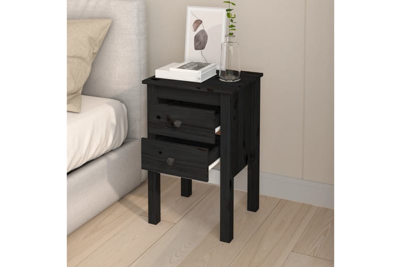 beBasic sengeborde 2 stk. 40x35x61,5 cm massivt fyrretræ sort - Sort - Møbler - Borde - Aflastningsbord - Sengebord