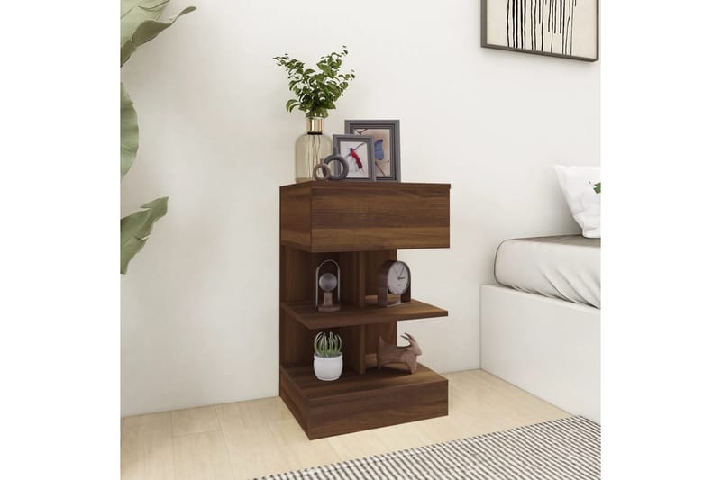 beBasic sengeborde 2 stk. 40x35x65 cm konstrueret træ brunt egetræ - Brun - Møbler - Borde - Aflastningsbord - Sengebord