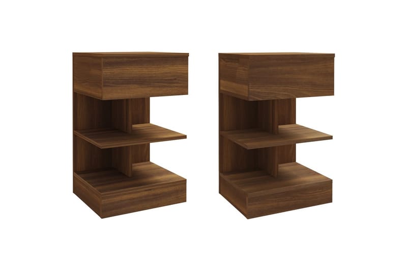 beBasic sengeborde 2 stk. 40x35x65 cm konstrueret træ brunt egetræ - Brun - Møbler - Borde - Aflastningsbord - Sengebord