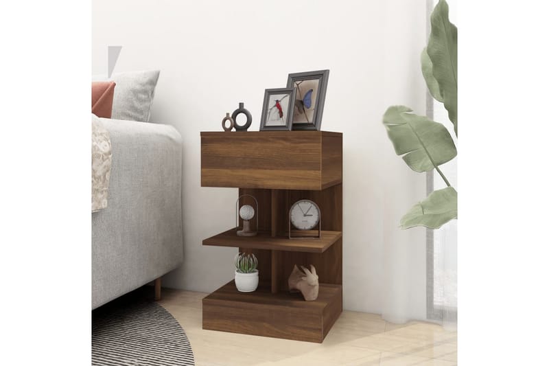 beBasic sengeborde 2 stk. 40x35x65 cm konstrueret træ brunt egetræ - Brun - Møbler - Borde - Aflastningsbord - Sengebord