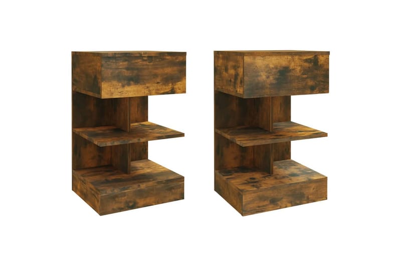 beBasic sengeborde 2 stk. 40x35x65 cm konstrueret træ røget egetræ - Brun - Møbler - Borde - Aflastningsbord - Sengebord