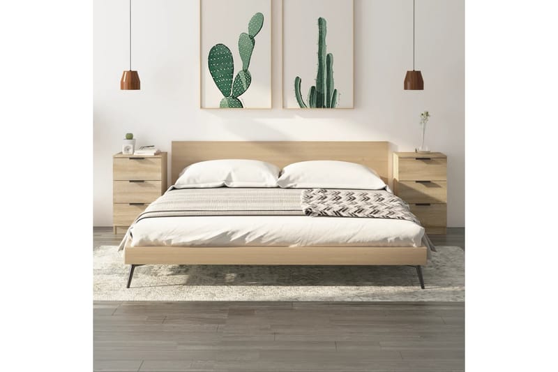 beBasic sengeborde 2 stk. 40x36x65 cm sonoma-eg - Brun - Møbler - Borde - Aflastningsbord - Sengebord