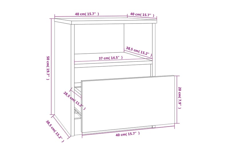 beBasic sengeborde 2 stk. 40x40x50 cm konstrueret træ grå sonoma-eg - GrÃ¥ - Sengebord