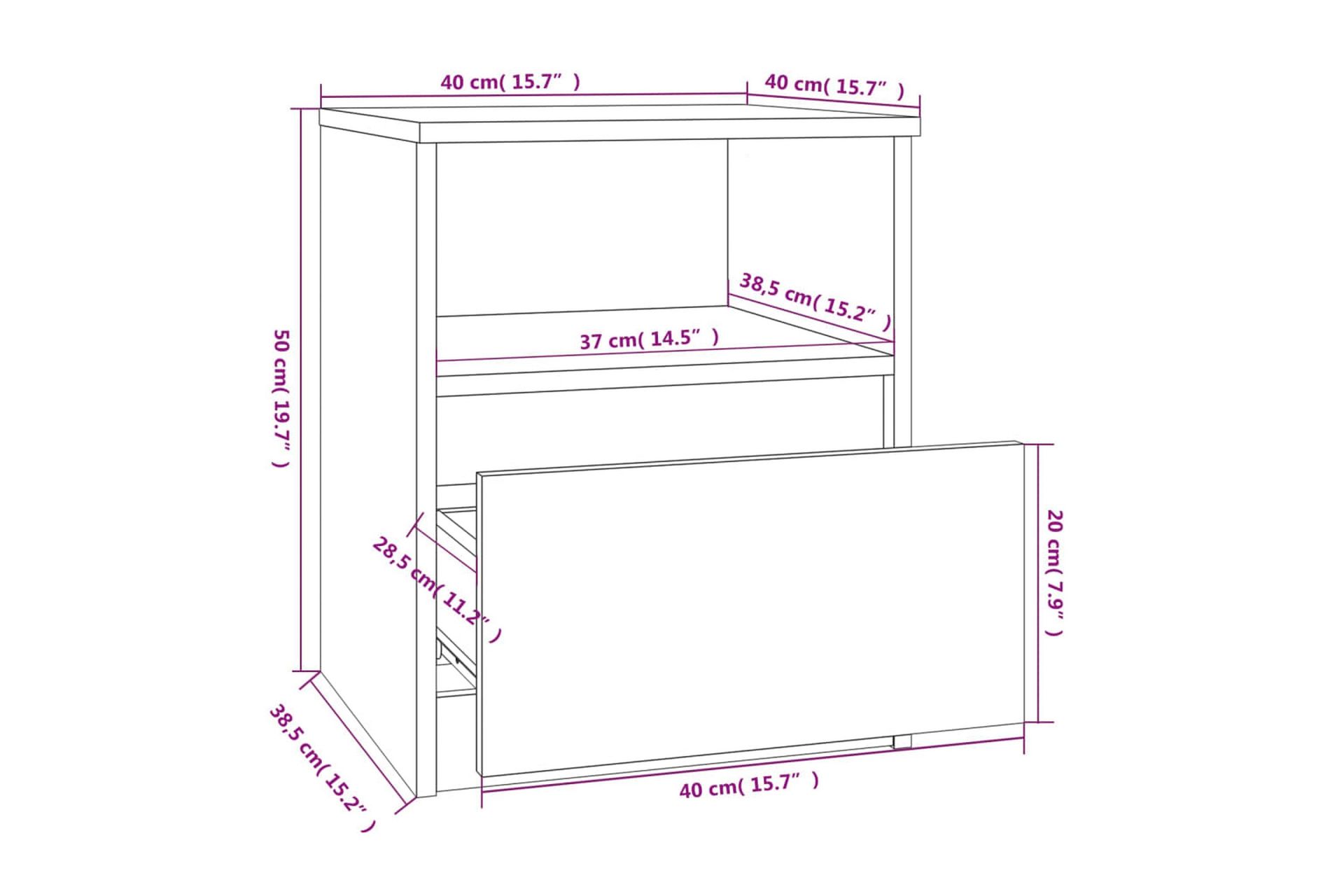 beBasic sengeborde 2 stk. 40x40x50 cm konstrueret træ røget egetræ - Brun - Møbler - Borde - Aflastningsbord - Sengebord