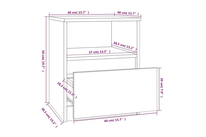 beBasic sengeborde 2 stk. 40x40x50 cm konstrueret træ røget egetræ - Brun - Møbler - Borde - Aflastningsbord - Sengebord