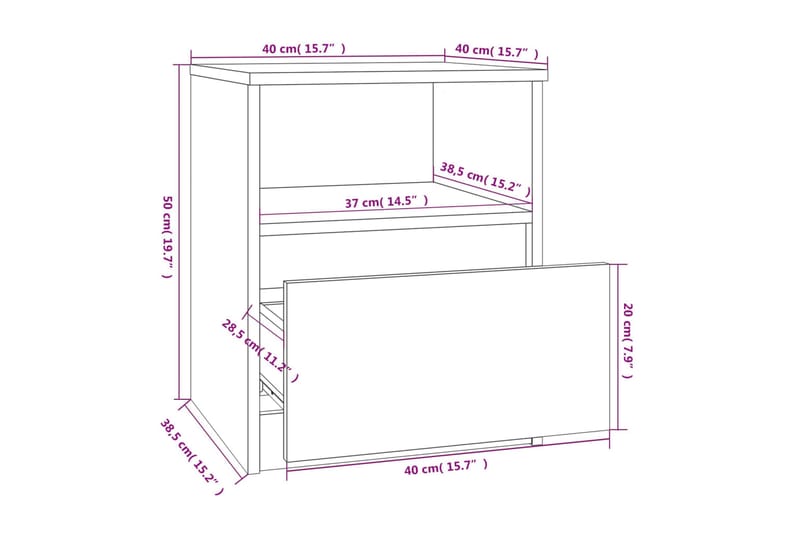 beBasic sengeborde 2 stk. 40x40x50 cm konstrueret træ røget egetræ - Brun - Sengebord