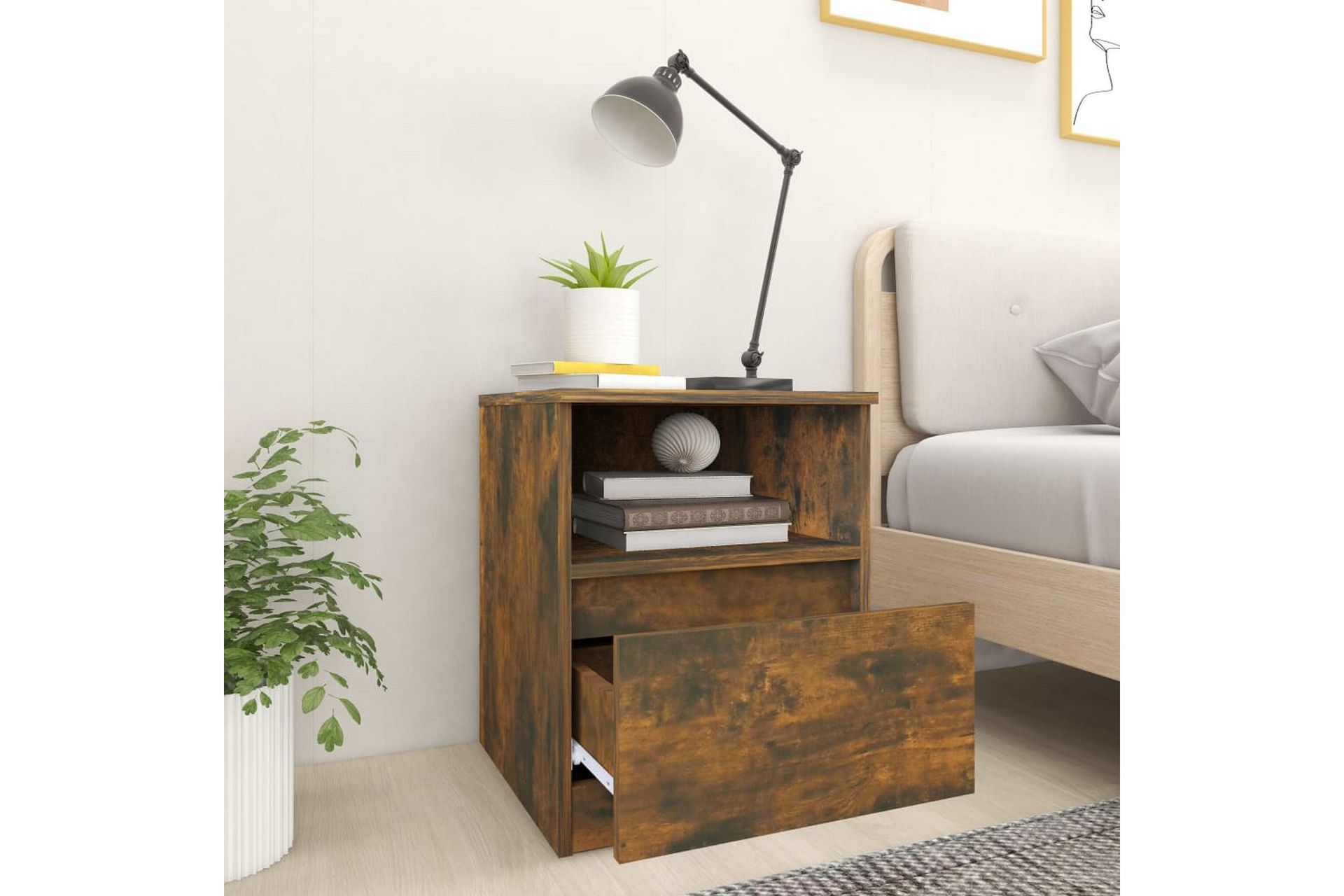 beBasic sengeborde 2 stk. 40x40x50 cm konstrueret træ røget egetræ - Brun - Møbler - Borde - Aflastningsbord - Sengebord