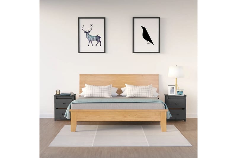 beBasic sengeborde 2 stk. 50x35x61,5 cm massivt fyrretræ grå - GrÃ¥ - Sengebord