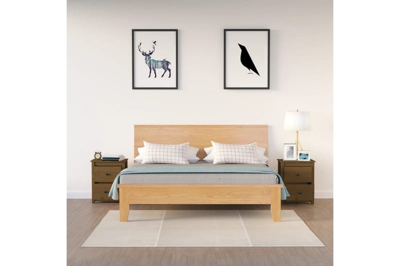 beBasic sengeborde 2 stk. 50x35x61,5 cm massivt fyrretræ gyldenbrun - Brun - Sengebord