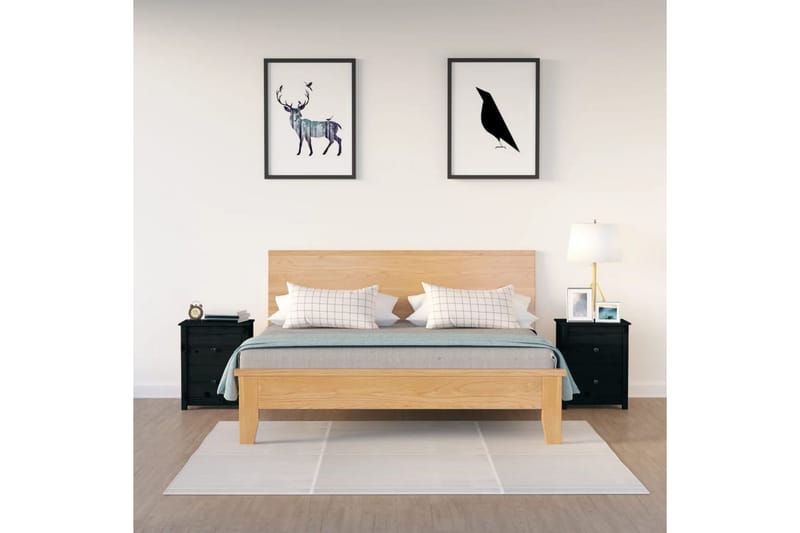 beBasic sengeborde 2 stk. 50x35x61,5 cm massivt fyrretræ sort - Sort - Møbler - Borde - Aflastningsbord - Sengebord
