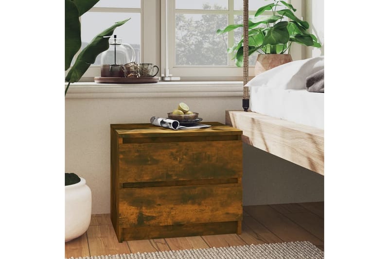 beBasic sengeborde 2 stk. 50x39x43,5 cm konstrueret træ røget egetræ - Brun - Møbler - Borde - Aflastningsbord - Sengebord