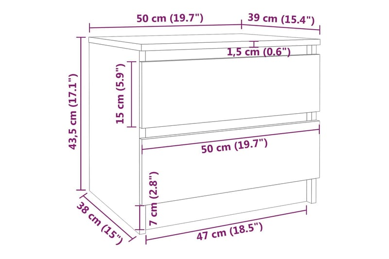 beBasic sengeborde 2 stk. 50x39x43,5 cm konstrueret træ røget egetræ - Brun - Sengebord