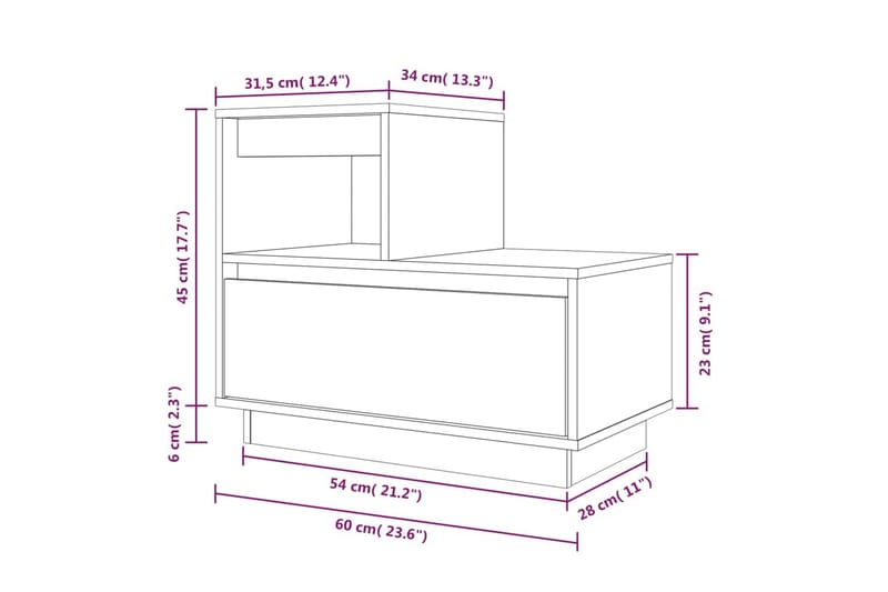 beBasic sengeborde 2 stk. 60x34x51 cm massivt fyrretræ - Brun - Sengebord