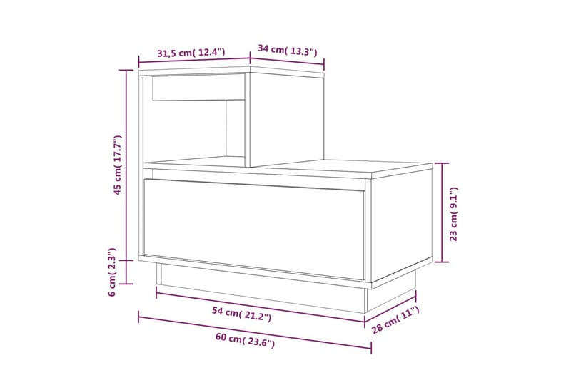 beBasic sengeborde 2 stk. 60x34x51 cm massivt fyrretræ gyldenbrun - Brun - Sengebord