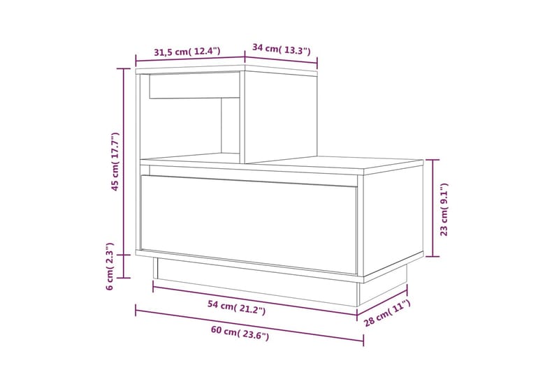 beBasic sengeborde 2 stk. 60x34x51 cm massivt fyrretræ sort - Sort - Sengebord