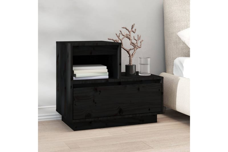 beBasic sengeborde 2 stk. 60x34x51 cm massivt fyrretræ sort - Sort - Møbler - Borde - Aflastningsbord - Sengebord