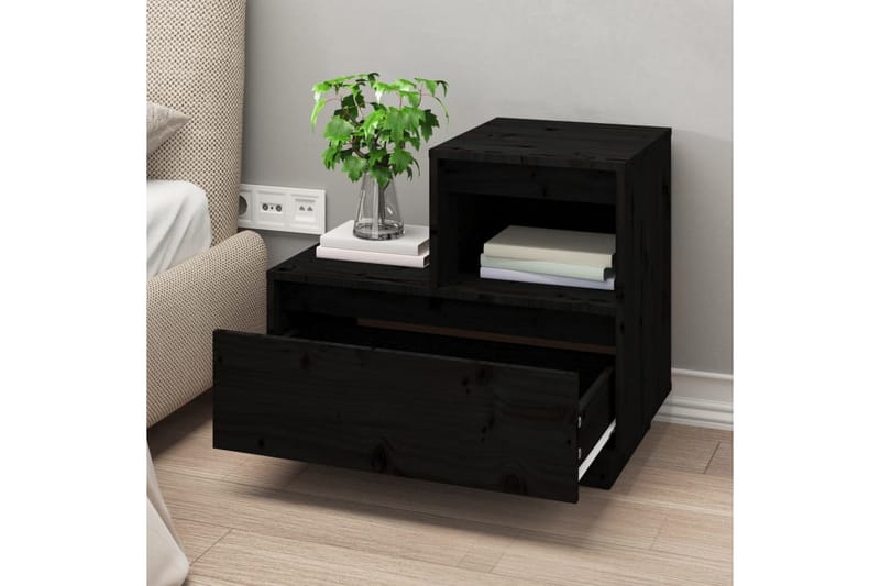 beBasic sengeborde 2 stk. 60x34x51 cm massivt fyrretræ sort - Sort - Møbler - Borde - Aflastningsbord - Sengebord