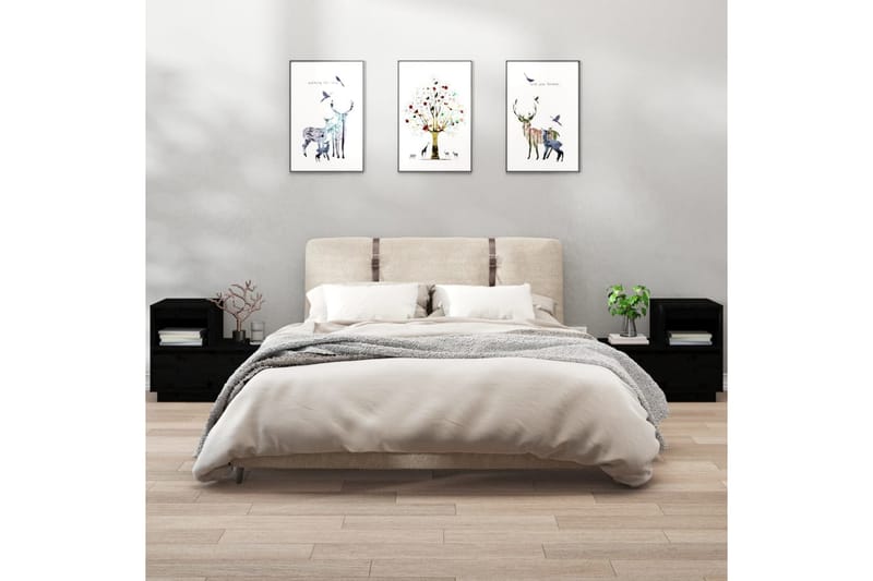 beBasic sengeborde 2 stk. 60x34x51 cm massivt fyrretræ sort - Sort - Møbler - Borde - Aflastningsbord - Sengebord