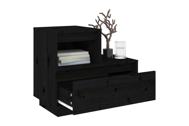 beBasic sengeborde 2 stk. 60x34x51 cm massivt fyrretræ sort - Sort - Møbler - Borde - Aflastningsbord - Sengebord