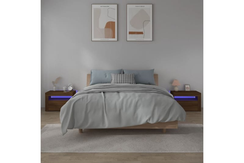 beBasic sengeborde 2 stk. 60x35x40 cm med LED-lys brun egetræsfarve - Brun - Møbler - Borde - Aflastningsbord - Sengebord