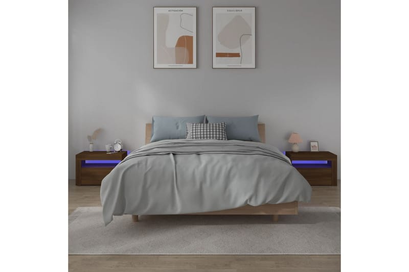 beBasic sengeborde 2 stk. 60x35x40 cm med LED-lys brun egetræsfarve - Brun - Sengebord