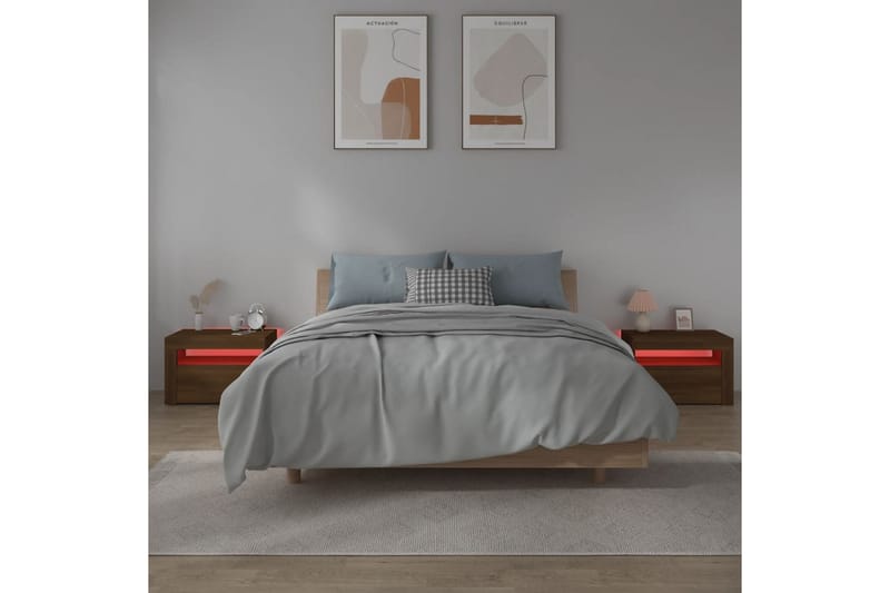 beBasic sengeborde 2 stk. 60x35x40 cm med LED-lys brun egetræsfarve - Brun - Møbler - Borde - Aflastningsbord - Sengebord