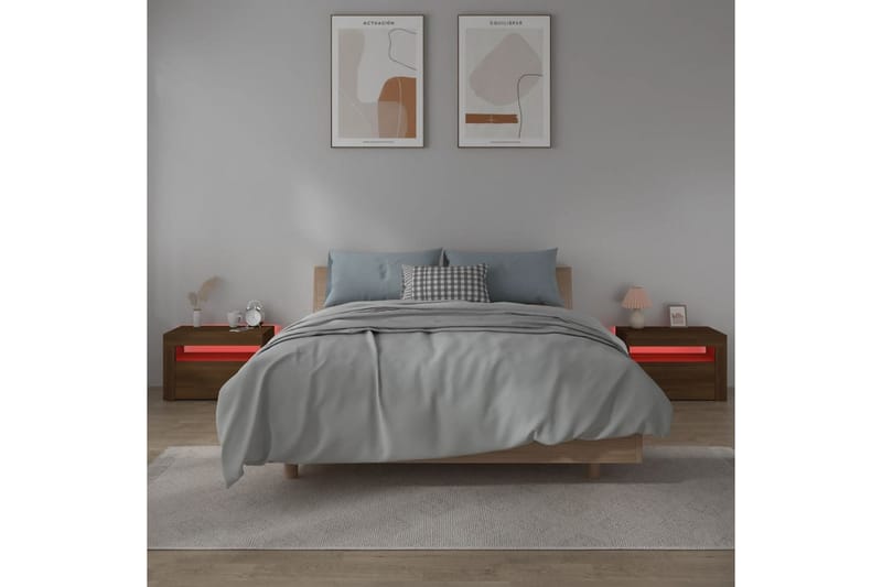 beBasic sengeborde 2 stk. 60x35x40 cm med LED-lys brun egetræsfarve - Brun - Sengebord