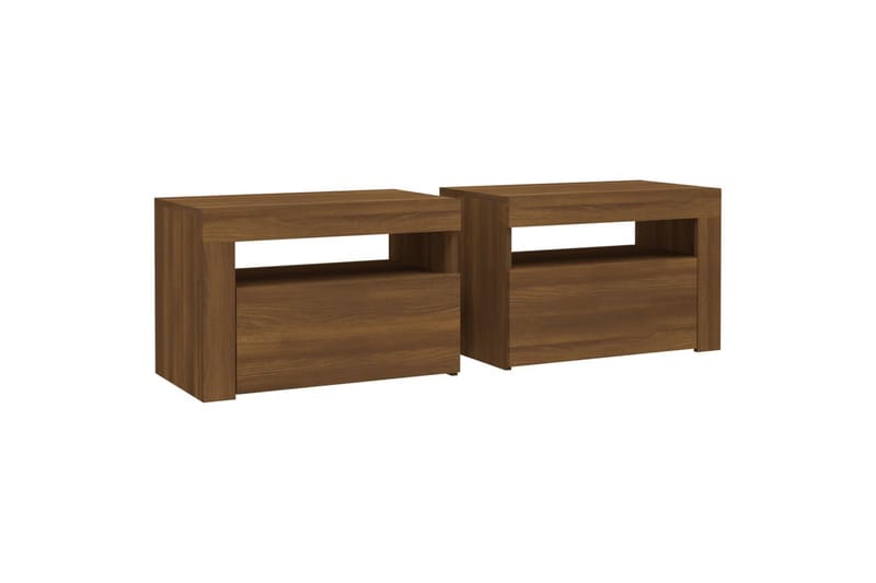 beBasic sengeborde 2 stk. 60x35x40 cm med LED-lys brun egetræsfarve - Brun - Møbler - Borde - Aflastningsbord - Sengebord