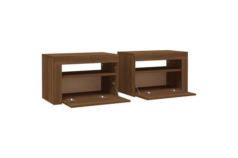 beBasic sengeborde 2 stk. 60x35x40 cm med LED-lys brun egetræsfarve - Brun - Møbler - Borde - Aflastningsbord - Sengebord