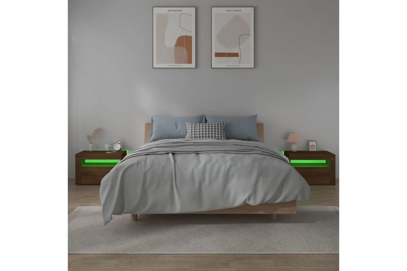 beBasic sengeborde 2 stk. 60x35x40 cm med LED-lys brun egetræsfarve - Brun - Møbler - Borde - Aflastningsbord - Sengebord